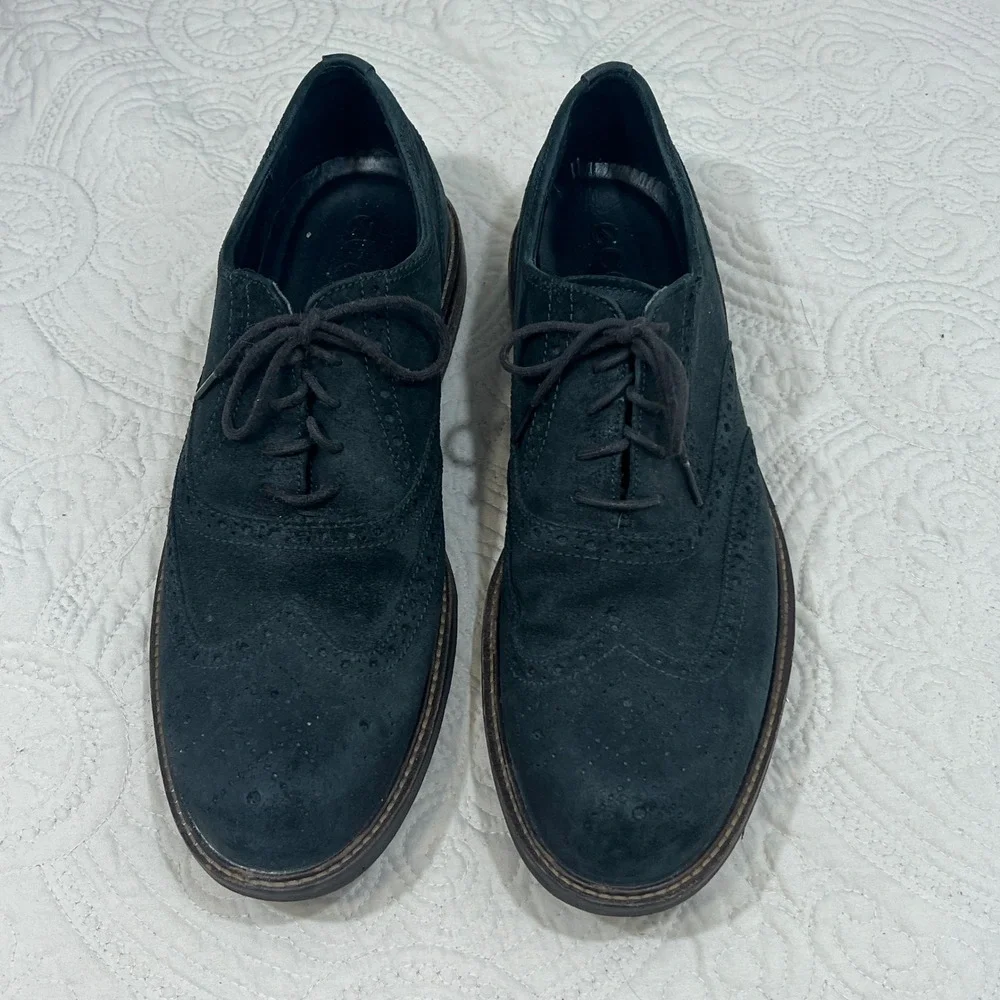 Ecco Vitrus Mens US 12 EU46 Black Wingtip‎ Suede Leather Oxford Shoes